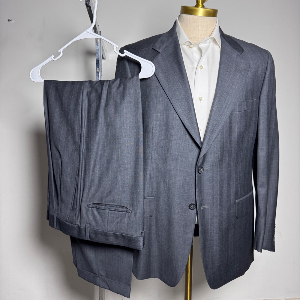 Vito Rufolo Suit Mens 40R 32x31 Gray Shadow Stripe Wool 2-Button Made in Italy